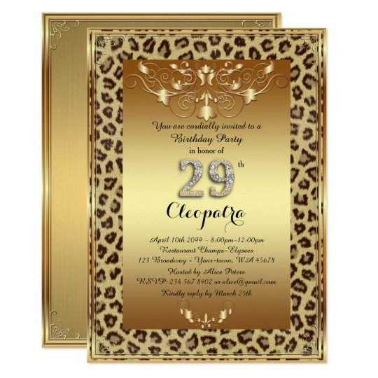 29th, Birthday Party 29th, Royal Cheetah gold plus Invitation