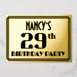 [ Thumbnail: 29th Birthday Party: Art Deco Look “29” and Name Invitation ]