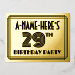 [ Thumbnail: 29th Birthday Party ~ Art Deco Style “29” + Name Postcard ]