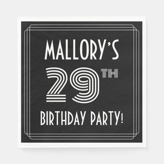 29th Birthday Party: Art Deco Style + Custom Name Napkins (Front)