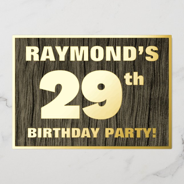 29th Birthday Party: Bold, Faux Wood Grain Pattern Foil Invitation (Front)