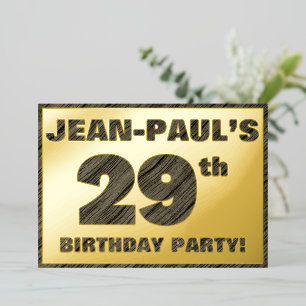 29th Birthday Party — Bold, Faux Wood Grain Text Foil Invitation