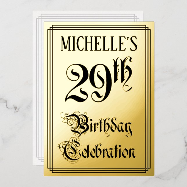 29th Birthday Party — Elegant Script + Custom Name Foil Invitation (Front/Back)