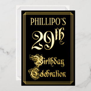 29th Birthday Party — Fancy Script & Custom Name Foil Invitation