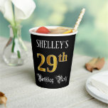 [ Thumbnail: 29th Birthday Party — Fancy Script, Faux Gold Look Paper Cups ]