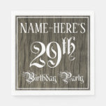 [ Thumbnail: 29th Birthday Party — Fancy Script, Faux Wood Look Napkins ]