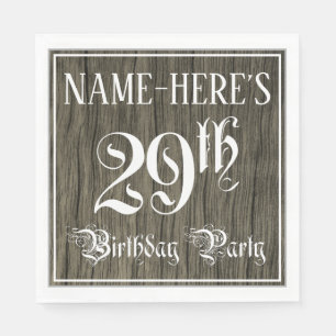 29th Birthday Party — Fancy Script, Faux Wood Look Napkins