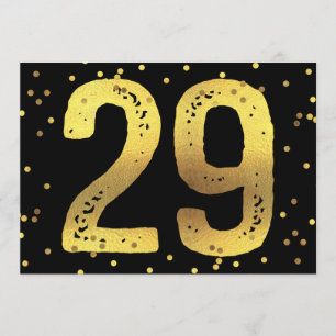29th Birthday Party Faux Gold Foil Confetti Black Invitation