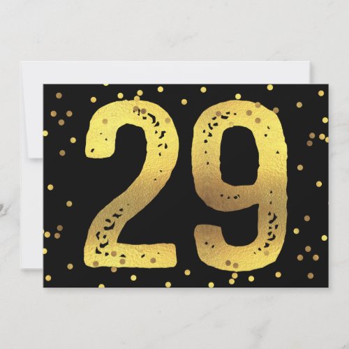 29th Birthday Party Faux Gold Foil Confetti Black Invitation