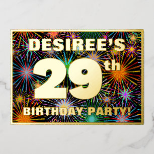 29th Birthday Party — Fun, Colorful Fireworks Look Foil Invitation