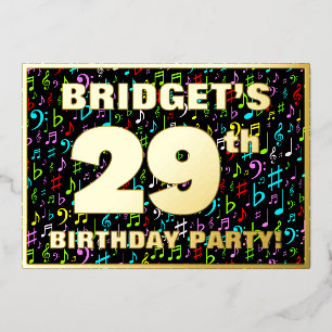 29th Birthday Party — Fun, Colorful Music Symbols Foil Invitation