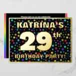 [ Thumbnail: 29th Birthday Party — Fun, Colorful Stars Pattern Invitation ]