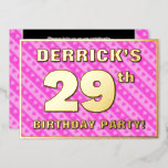 [ Thumbnail: 29th Birthday Party — Fun Pink Hearts and Stripes Invitation ]