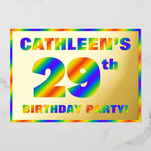 29th Birthday Party — Fun, Rainbow Spectrum “29” Foil Invitation (Front)