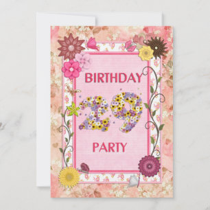 29th birthday party invitation with floral frame