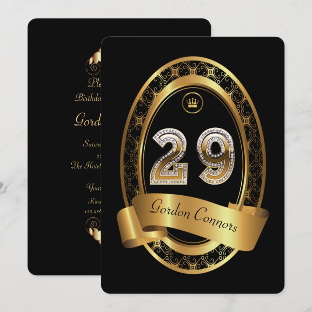29th,birthday party woman man,elegant color invitation (Front/Back)