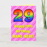 [ Thumbnail: 29th Birthday: Pink Stripes & Hearts, Rainbow # 29 Card ]