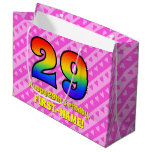 [ Thumbnail: 29th Birthday: Pink Stripes & Hearts, Rainbow # 29 Gift Bag ]