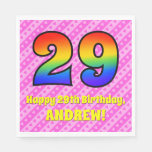 [ Thumbnail: 29th Birthday: Pink Stripes & Hearts, Rainbow # 29 Napkins ]