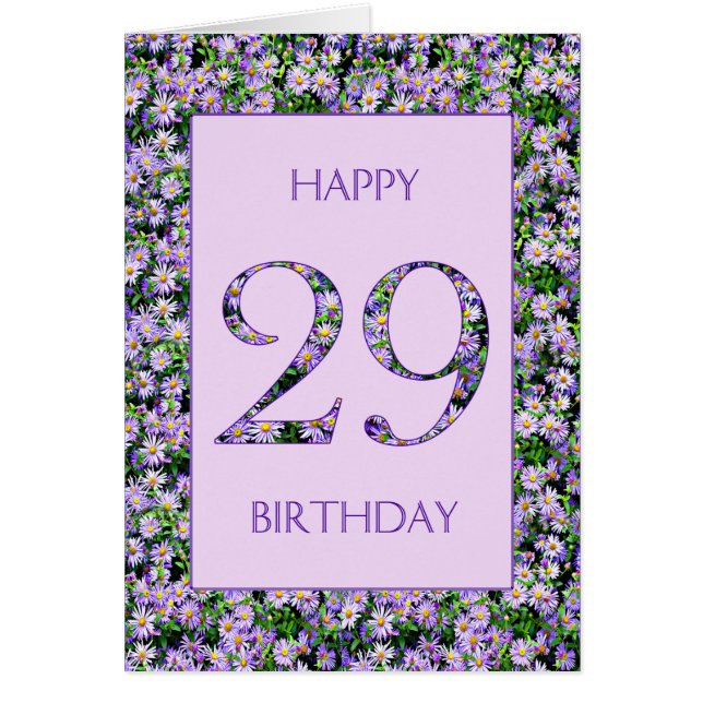 29th Birthday Purple Daisies Cards (Front)