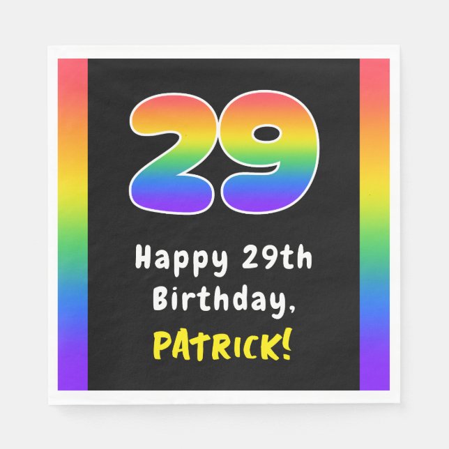 29th Birthday: Rainbow Spectrum # 29, Custom Name Napkins (Front)