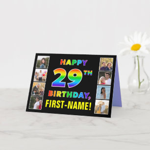 29th Birthday: Rainbow Text, Custom Photos & Name Card