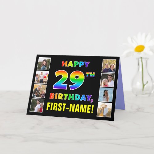29th Birthday Rainbow Text Custom Photos  Name Card