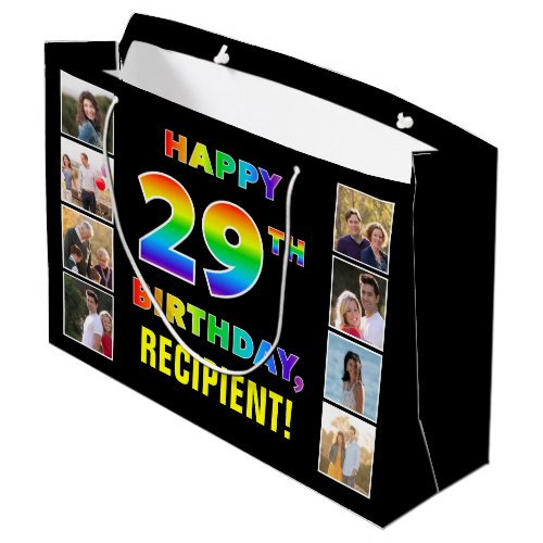 29th Birthday Rainbow Text Custom Photos  Name Large Gift Bag