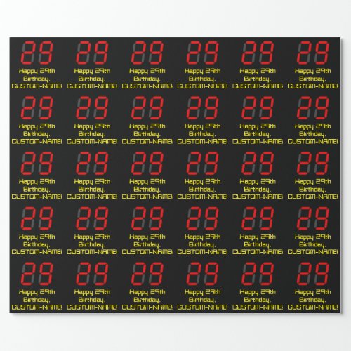29th Birthday Red Digital Clock Style 29  Name Wrapping Paper