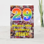 [ Thumbnail: 29th Birthday; Rustic Autumn Leaves; Rainbow "29" Card ]