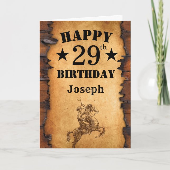 29th Birthday Rustic Country Western Cowboy Horse Card (Front)