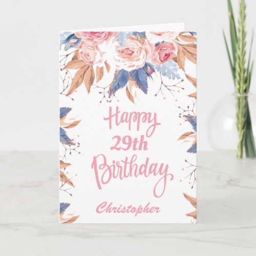 29th Birthday Watercolor Botanical Pink Floral Card