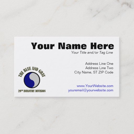 Customizable 29th Infantry Division Business Card