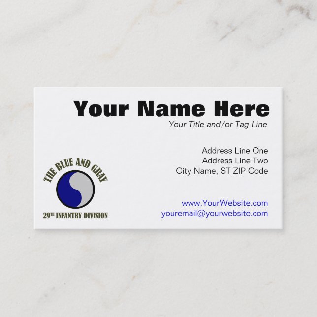 29th Infantry Division Business Card (Front)