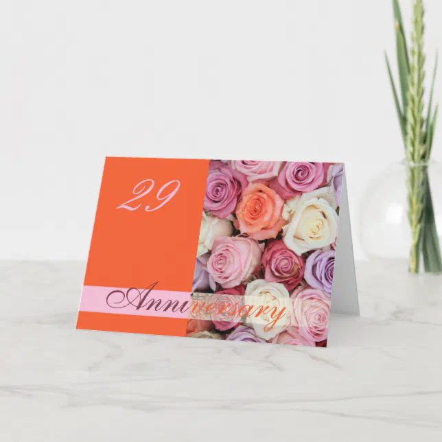 29th Wedding Anniversary Card pastel roses | Zazzle