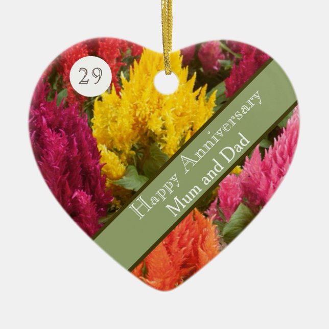 29th Wedding Anniversary Celosia  Ceramic Ornament (Front)