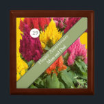 29th Wedding Anniversary Celosia  Gift Box<br><div class="desc">This unusual editable anniversary gift box is perfect for a couple’s 29th wedding anniversary. The flower associated with the twenty ninth anniversary is the bright and colourful Celosia or Cockscomb, with this in mind I have used these colourful flowers in the design. Perfect to hold a special gift, and team...</div>