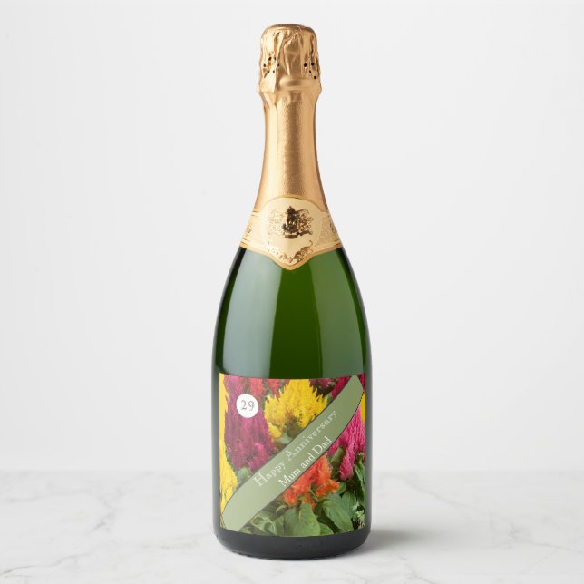 29th Wedding Anniversary Celosia  Sparkling Wine Label (Front)
