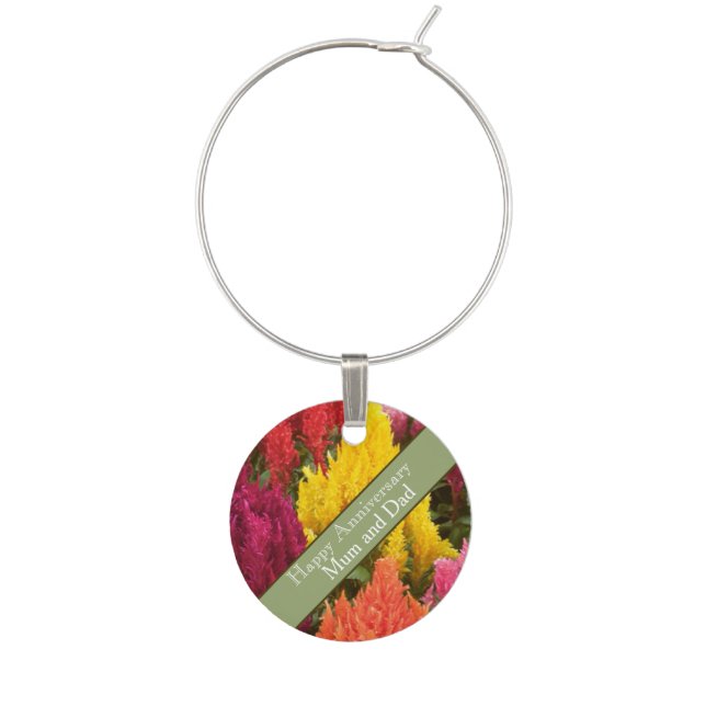 29th Wedding Anniversary Celosia  Wine Charm (Front)