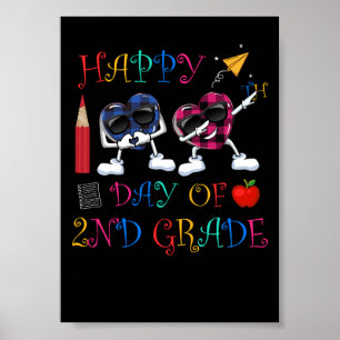 2 100th Day 2nd Grade Buffalo Plaid Dabbing Heart Poster