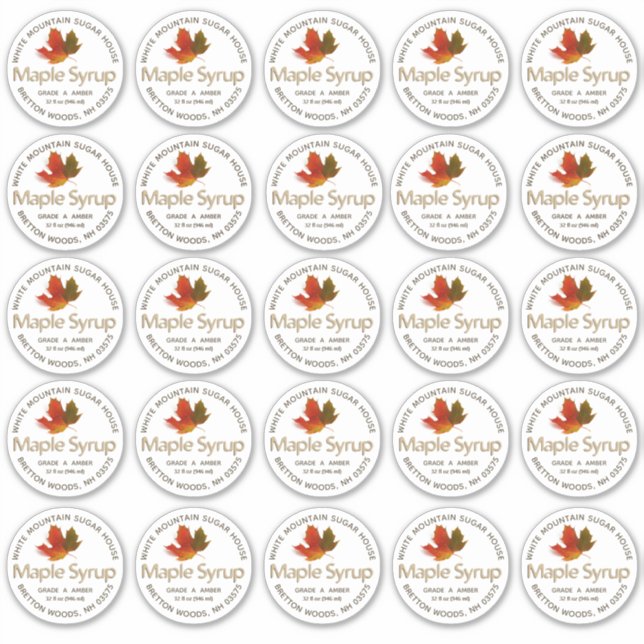 2 1/2" Wide Mouth Mason Jar Lid Label Maple Syrup  (Front)
