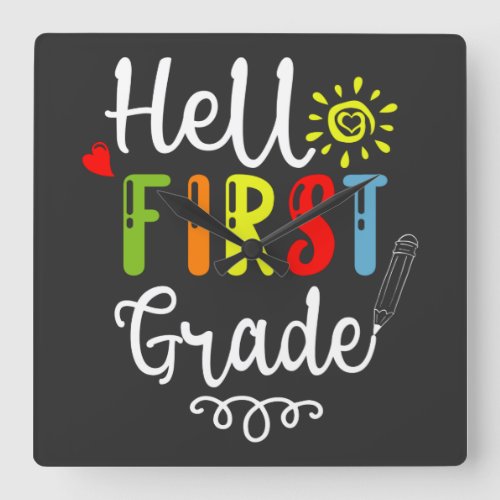 22_ Hello First Grade Shirt First Grade Students Square Wall Clock
