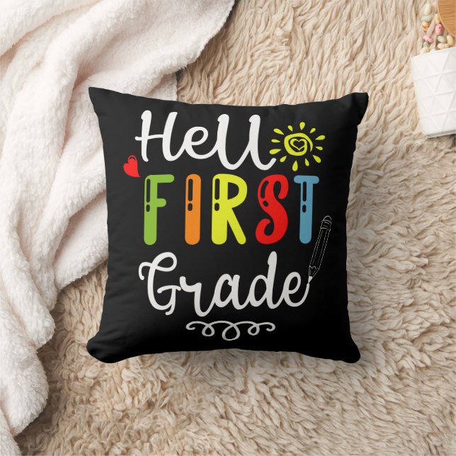 2/2- Hello First Grade Shirt, First Grade Students Throw Pillow (Blanket)