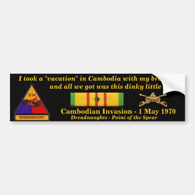 2/34th Armor Cambodian Vacation Bumper Sticker (Front)