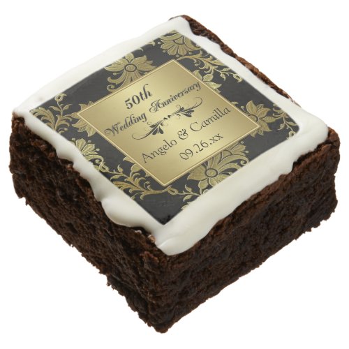 25 Black Gold Damask 50th Anniversary Brownies