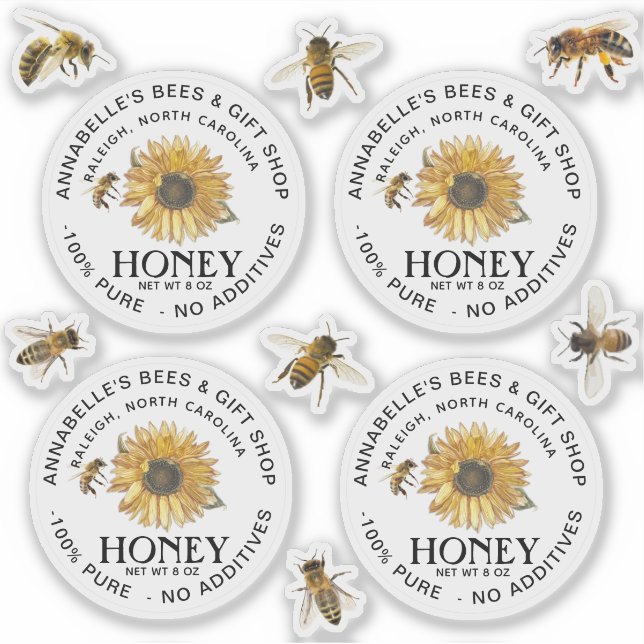 2.5" Clear Honey Label with Sunflower and Bee (Front)