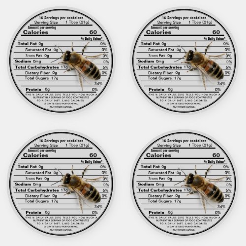 25 Clear Mason Jar Honey Nutrition Label Bee