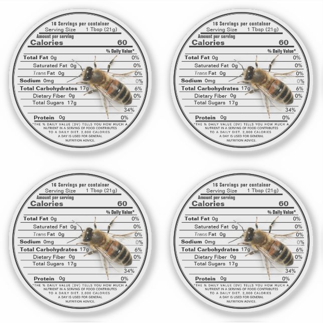 2.5" Clear Mason Jar Honey Nutrition Label Bee (Front)
