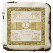 2.5" Ivory, Gold Floral 10th Anniversary Brownies (Front)