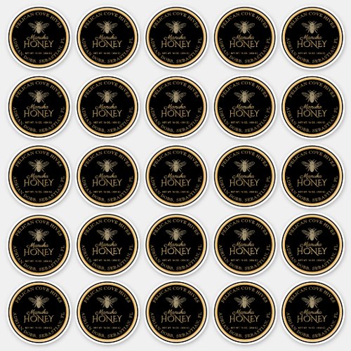 25 Manuka Honey Black Gold Bee Labels